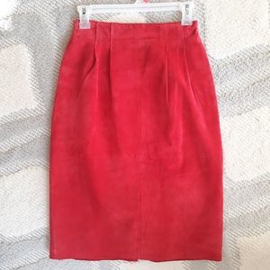 Talbots Vintage Suede Leather Red Midi Skirt 6